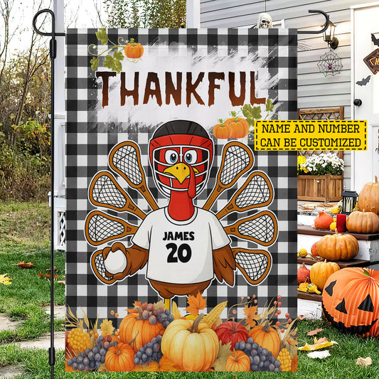 Personalized Thanksgiving Lacrosse Garden & House Flag, Thankful For Lacrosse With Turkey Outdoor Decor, Yard Decor Gift For Lacrosse Lovers