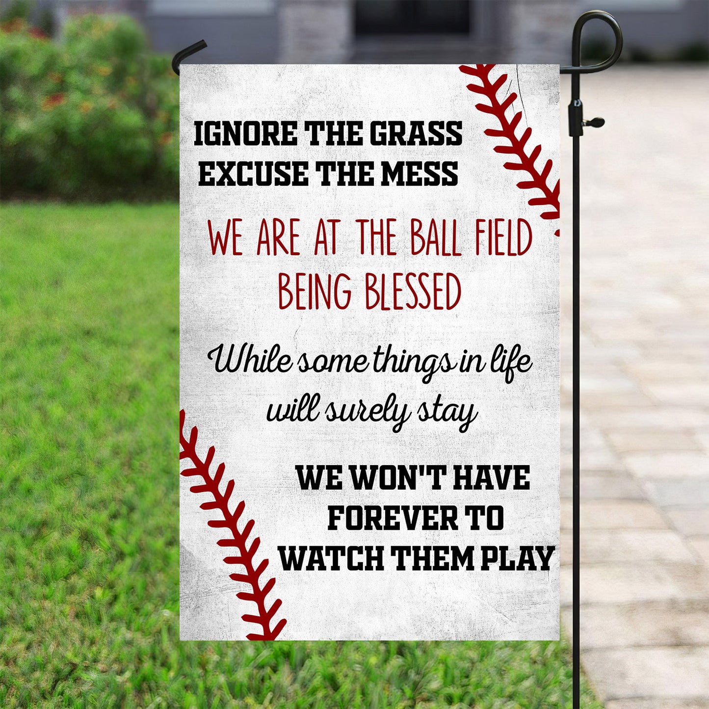 Funny Baseball Garden Flag & House Flag, We Are At The Ball Field, Welcome Baseball Outdoor Decor, Yard Decor Gift For Baseball Lovers