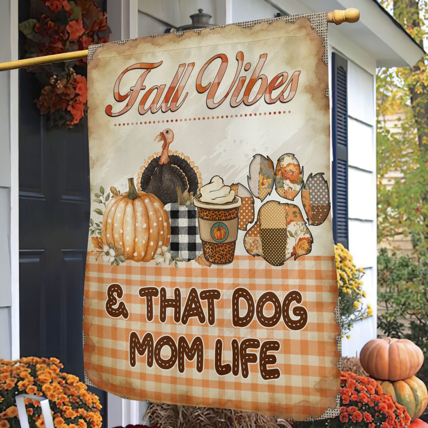 Thanksgiving Dog Garden & House Flag, Fall Vibes Outdoor Decor, Yard Decor Thankful Gift For Dog Lovers