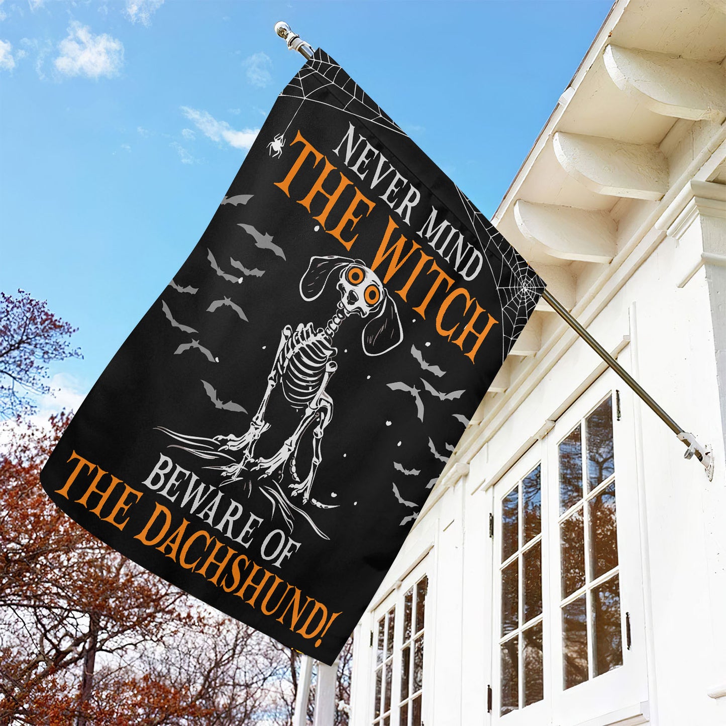 Halloween Dachshund Garden Flag & House Flag, Beware Of The Dachshund Spooky Season Outdoor Decor, Yard Decor Gift For Dog Lovers