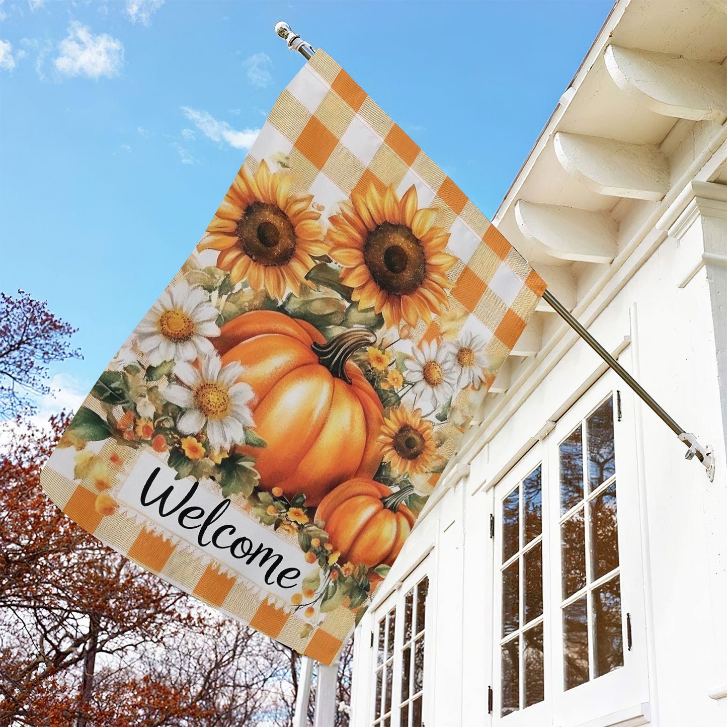 Thanksgiving Garden Flag & House Flag, Pumpkin Welcome Thankful Season Outdoor Decor, Yard Decor Gift For Thankful Lovers