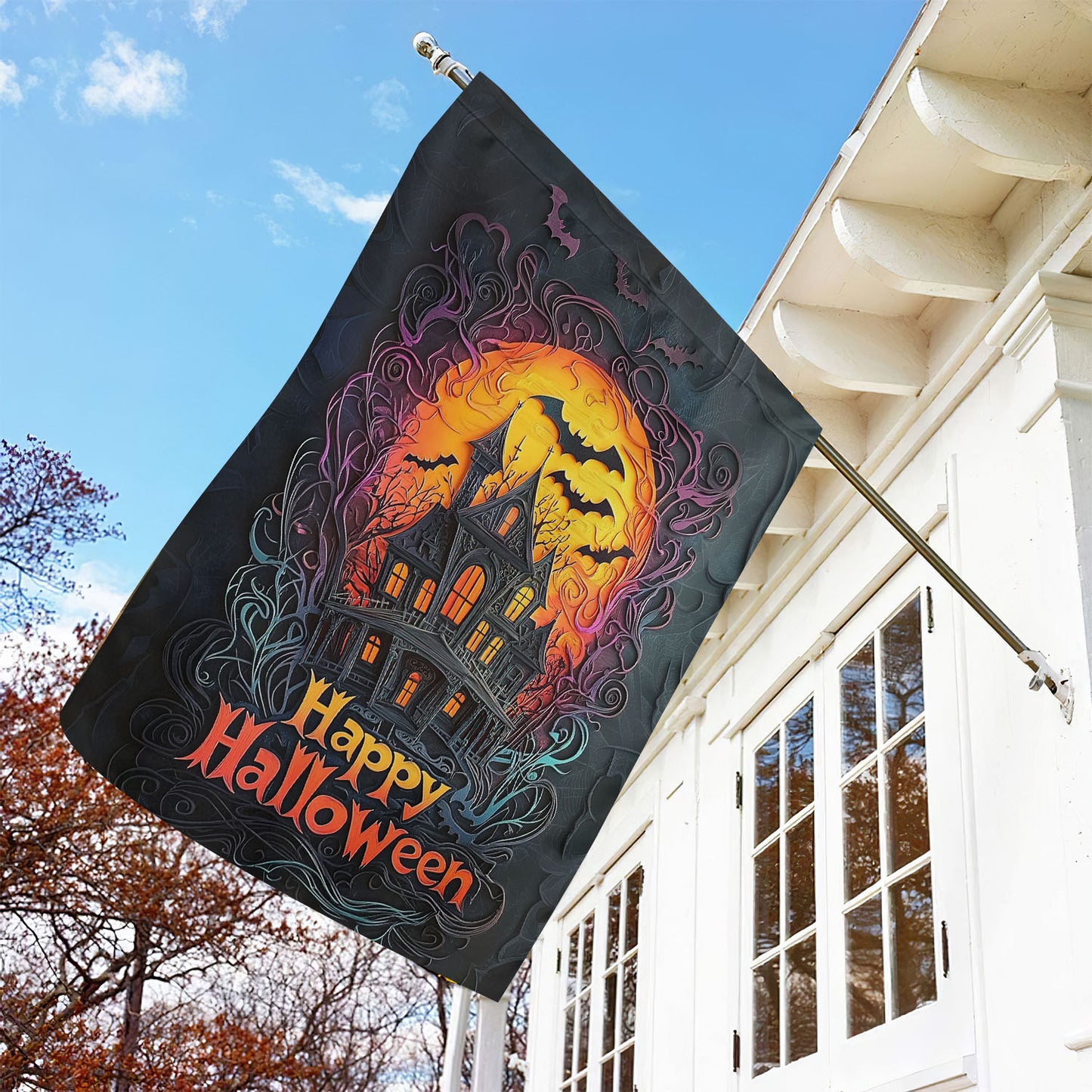 Haunted House Halloween Garden Flag & House Flag, Halloween Outdoor Decor, Spooky Yard Decor Gift