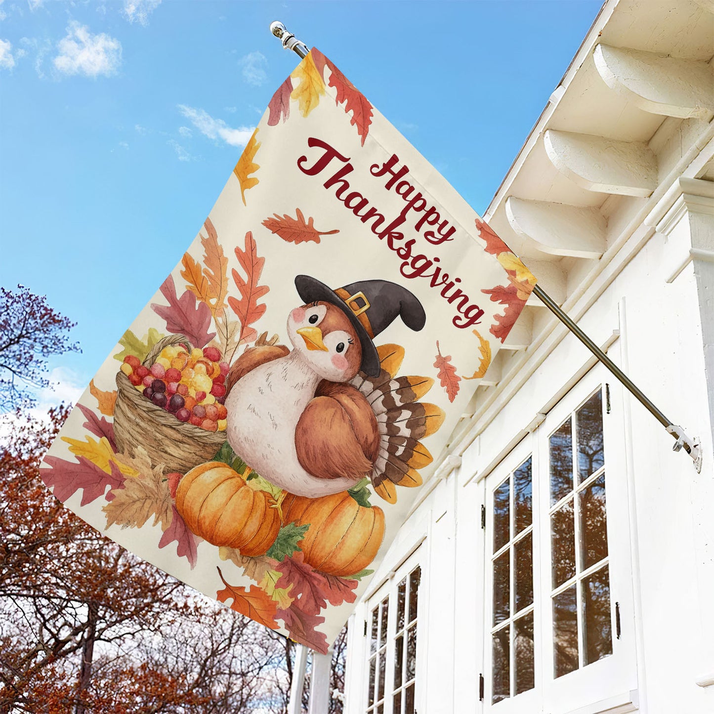 Cute Thanksgiving Garden Flag & House Flag, Happy Thanksgiving Outdoor Decor, Yard Decor Gift