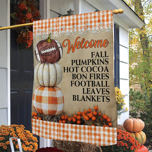 Thanksgiving Football Garden Flag & House Flag, Welcome Fall Pumpkins Hot Coca Thankful Outdoor Decor, Yard Decor Gift For Football Lovers