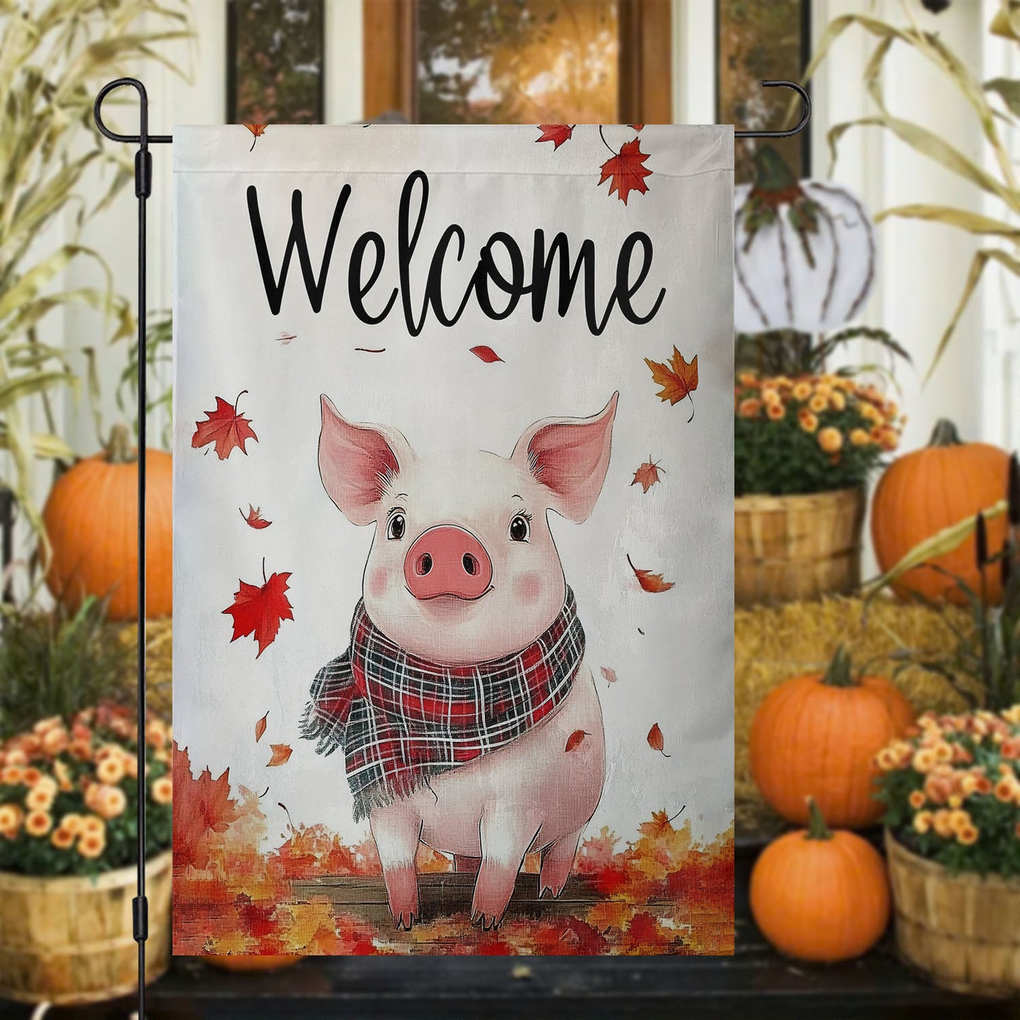 Thanksgiving Pig Garden Flag & House Flag, Welcome Thankful Season Outdoor Decor, Yard Decor Gift For Farm Loves