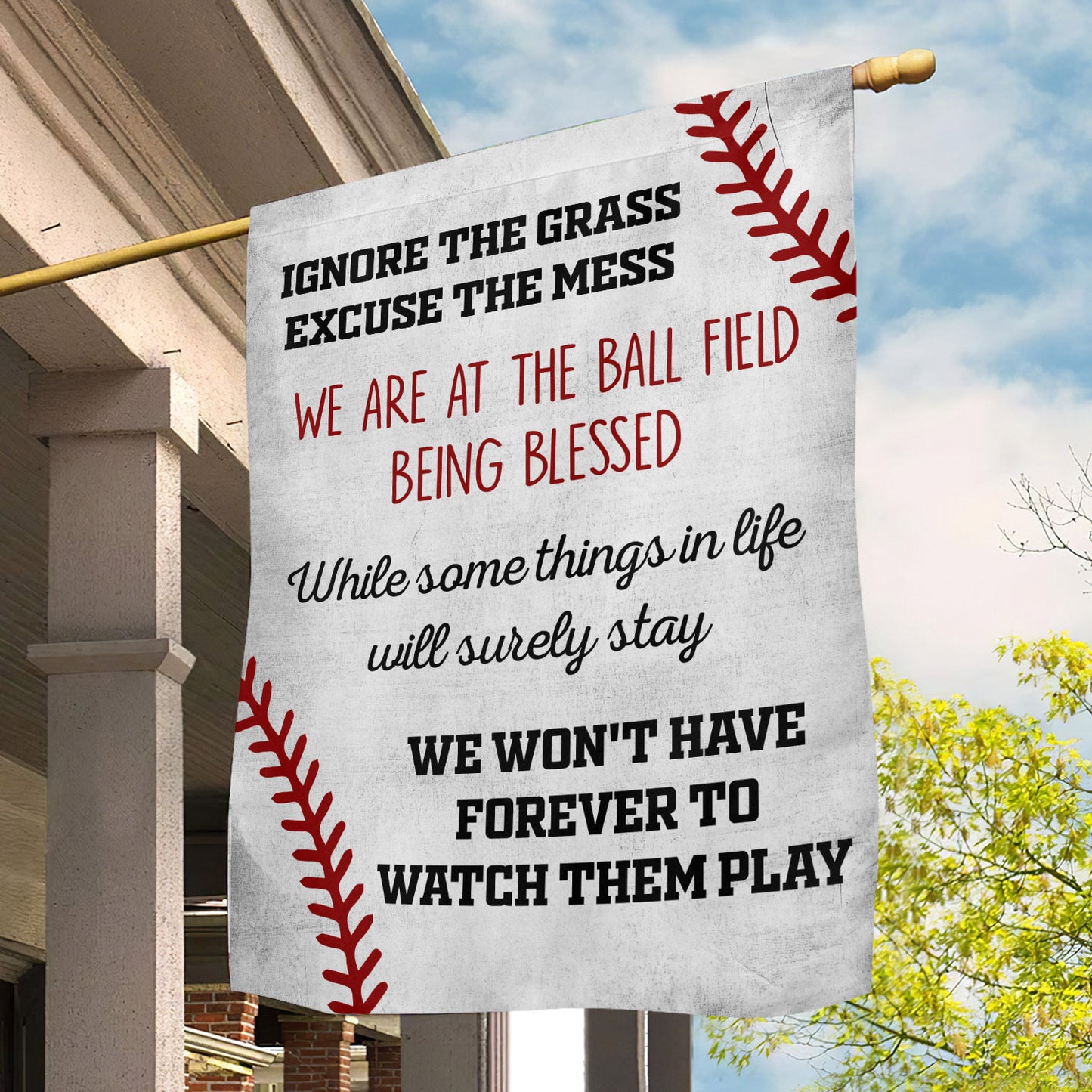 Funny Baseball Garden Flag & House Flag, We Are At The Ball Field, Welcome Baseball Outdoor Decor, Yard Decor Gift For Baseball Lovers