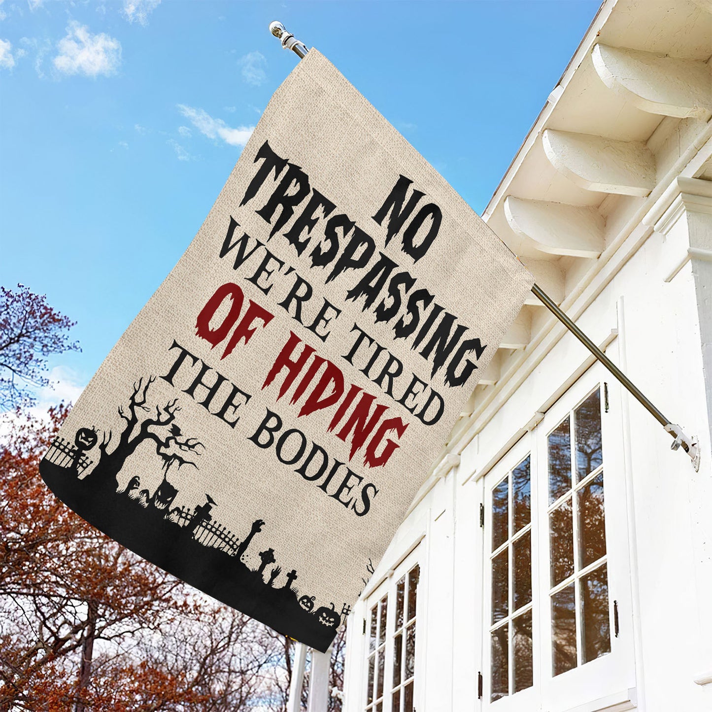 No Trespassing Graveyard Halloween Garden Flag & House Flag, Halloween Outdoor Decor, Spooky Yard Decor Gift