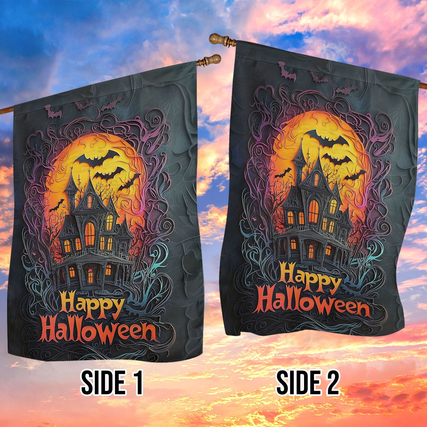 Haunted House Halloween Garden Flag & House Flag, Halloween Outdoor Decor, Spooky Yard Decor Gift