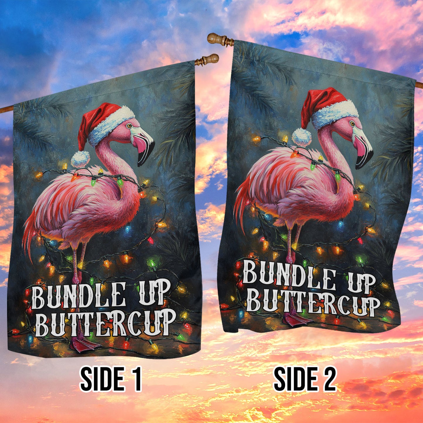 Christmas Flamingo Garden Flag & House Flag, Bundle Up Buttercup, Welcome Outdoor Decor, Xmas Yard Decor Gift For Flamingo Lovers