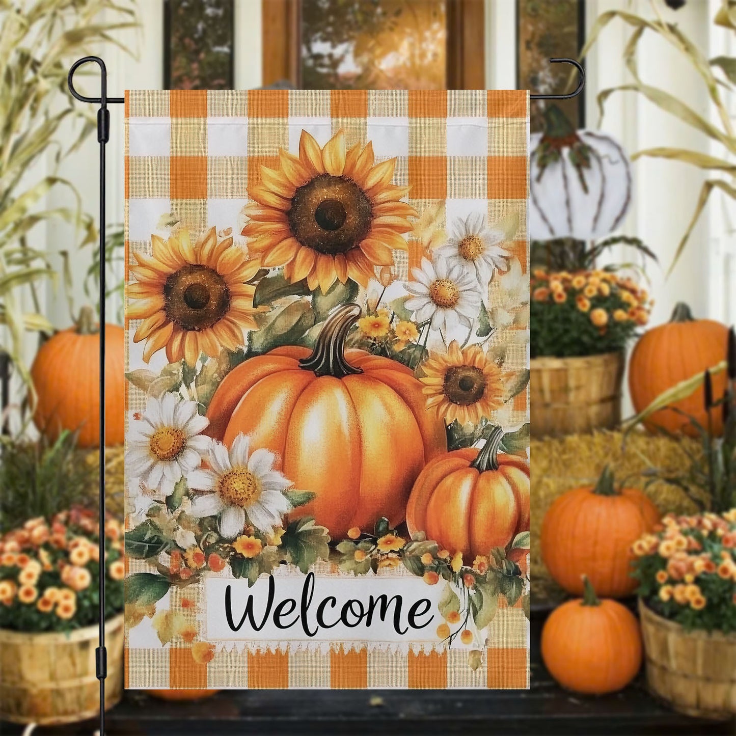 Thanksgiving Garden Flag & House Flag, Pumpkin Welcome Thankful Season Outdoor Decor, Yard Decor Gift For Thankful Lovers