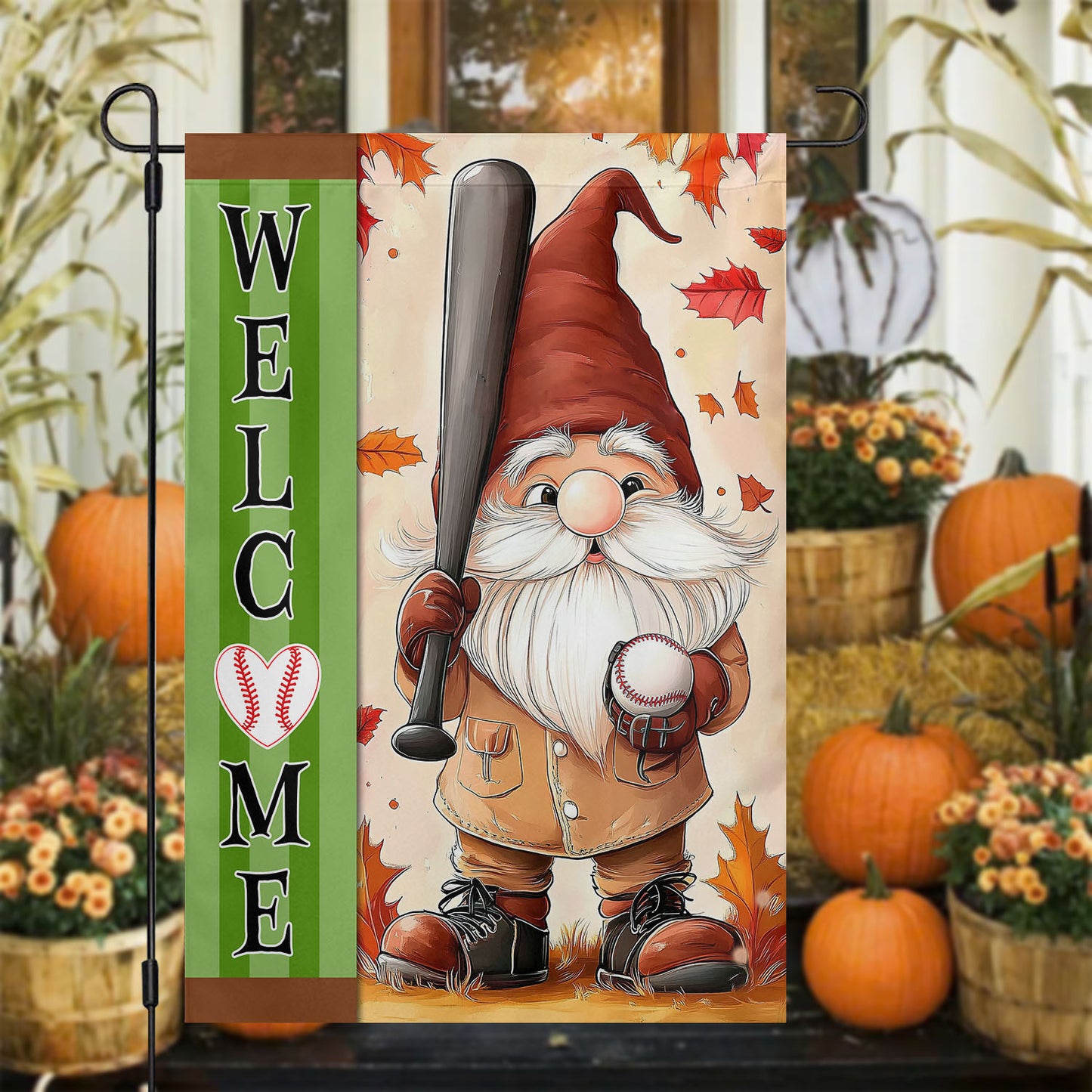 Cute Baseball Thanksgiving Garden Flag & House Flag, Welcome Thankful Season Outdoor Decor, Yard Decor Gift For Baseball Lovers