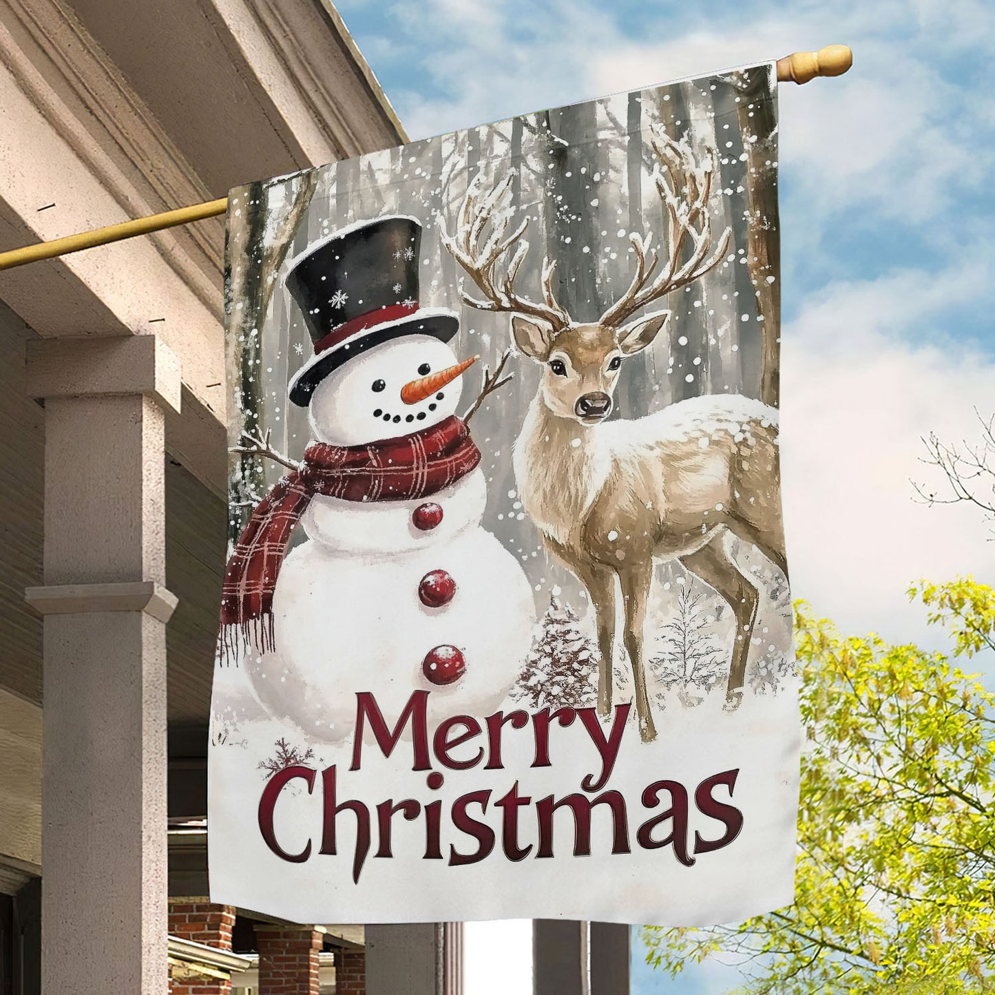 Christmas Garden Flag & House Flag, Snowman And Reindeer, Welcome Outdoor Decor, Xmas Yard Decor Gift