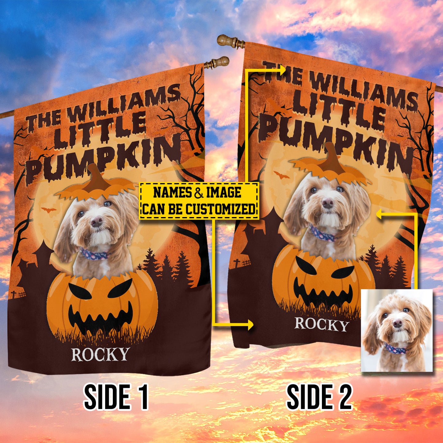 Personalized Dog Garden Flag & House Flag, Little Pumpkin, Halloween Outdoor Decor, Spooky Yard Decor Gift For Dog Lovers