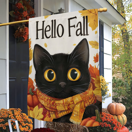 Thanksgiving Cat Garden Flag & House Flag, Hello Fall Thankful Season Outdoor Decor, Yard Decor Gift For Cat Loves