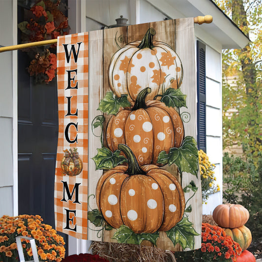 Interesting Pumpkin Thanksgiving Garden Flag & House Flag, Welcome Thankful Season Outdoor Decor, Yard Decor Gift For Pumpkin Lovers