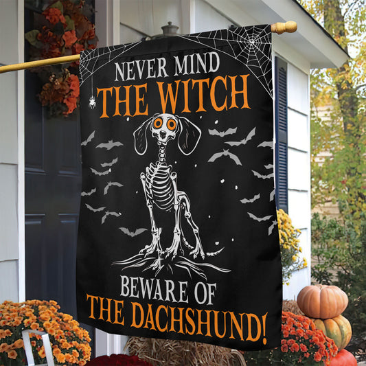 Halloween Dachshund Garden Flag & House Flag, Beware Of The Dachshund Spooky Season Outdoor Decor, Yard Decor Gift For Dog Lovers