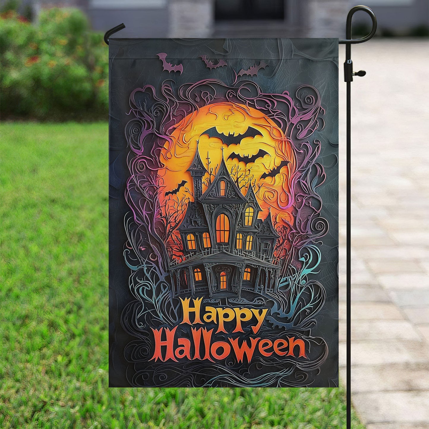 Haunted House Halloween Garden Flag & House Flag, Halloween Outdoor Decor, Spooky Yard Decor Gift