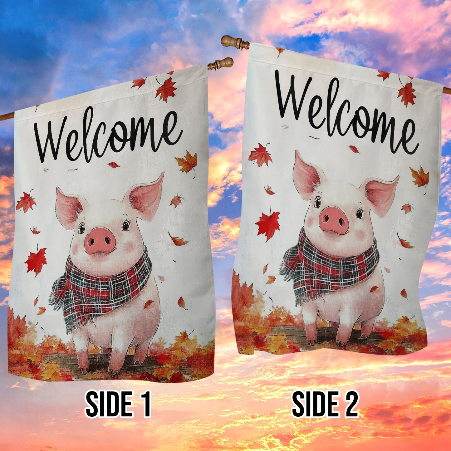 Thanksgiving Pig Garden Flag & House Flag, Welcome Thankful Season Outdoor Decor, Yard Decor Gift For Farm Loves