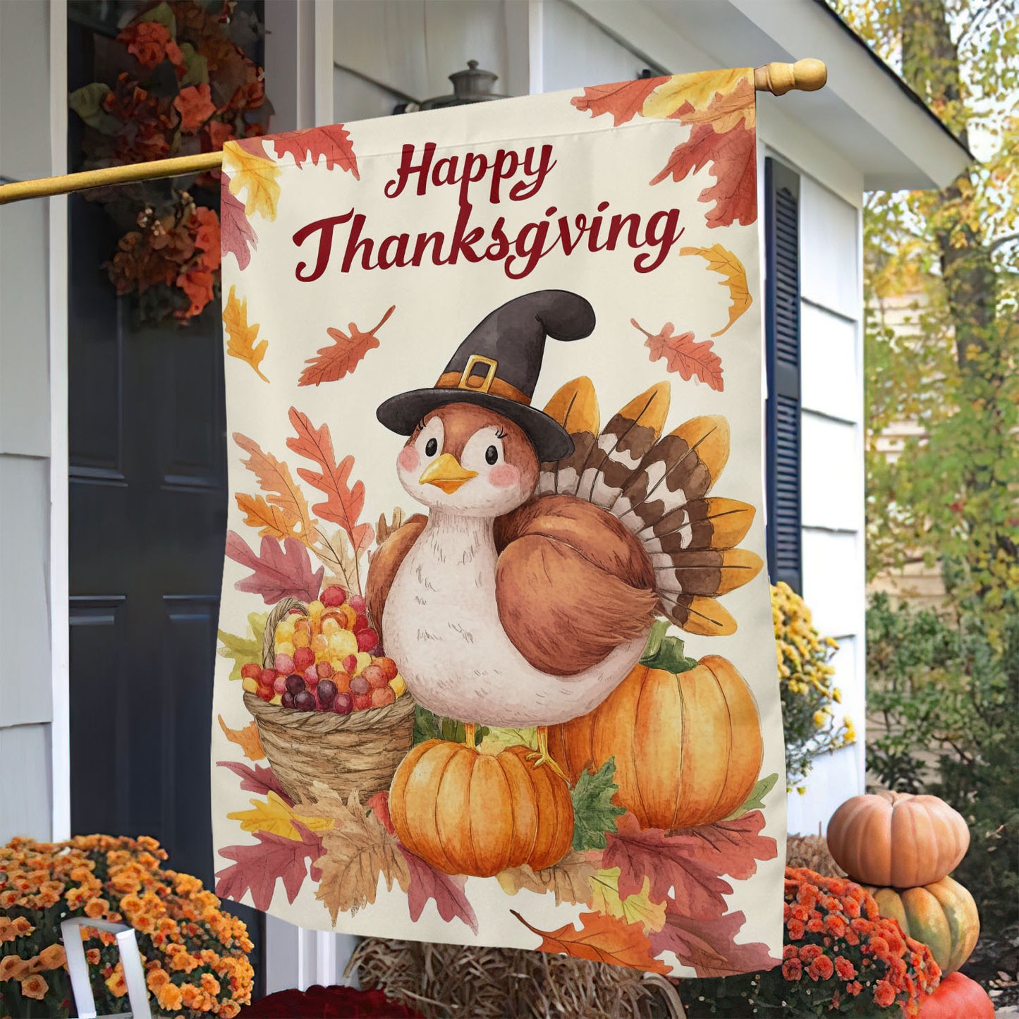 Cute Thanksgiving Garden Flag & House Flag, Happy Thanksgiving Outdoor Decor, Yard Decor Gift