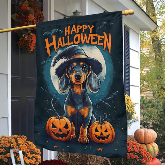 Halloween Dachshund Garden Flag & House Flag, Dachshund Happy Halloween Spooky Season Outdoor Decor, Yard Decor Gift For Dog Lovers