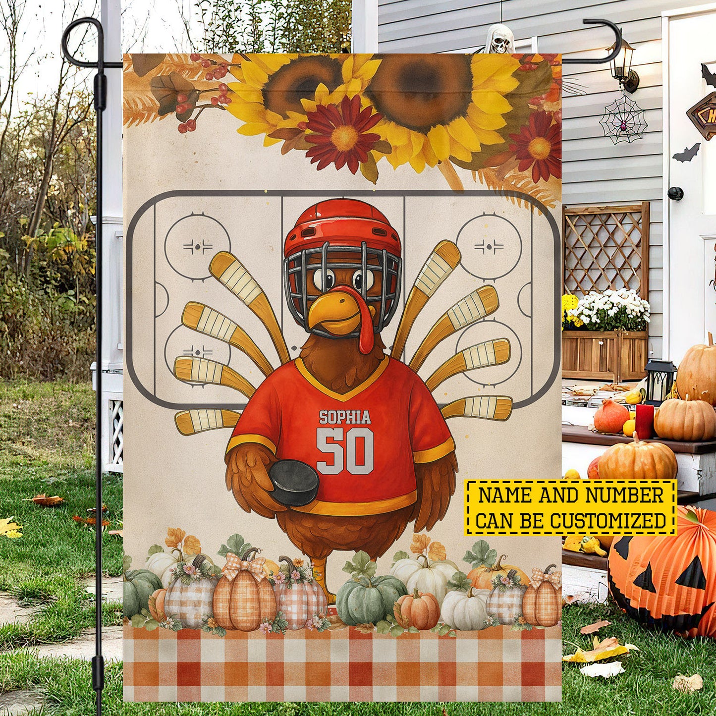Personalized Thanksgiving Hockey Garden & House Flag, Not Your Usual Turkey Thankful Outdoor Decor, Yard Decor Gift For Hockey Lovers