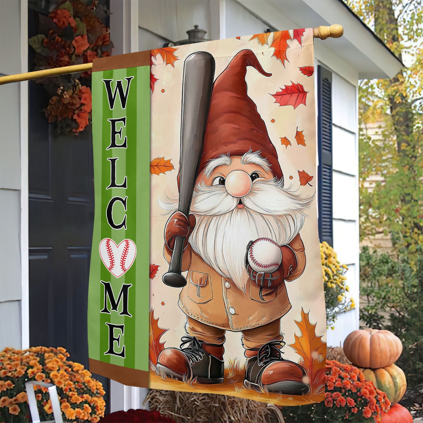 Cute Baseball Thanksgiving Garden Flag & House Flag, Welcome Thankful Season Outdoor Decor, Yard Decor Gift For Baseball Lovers