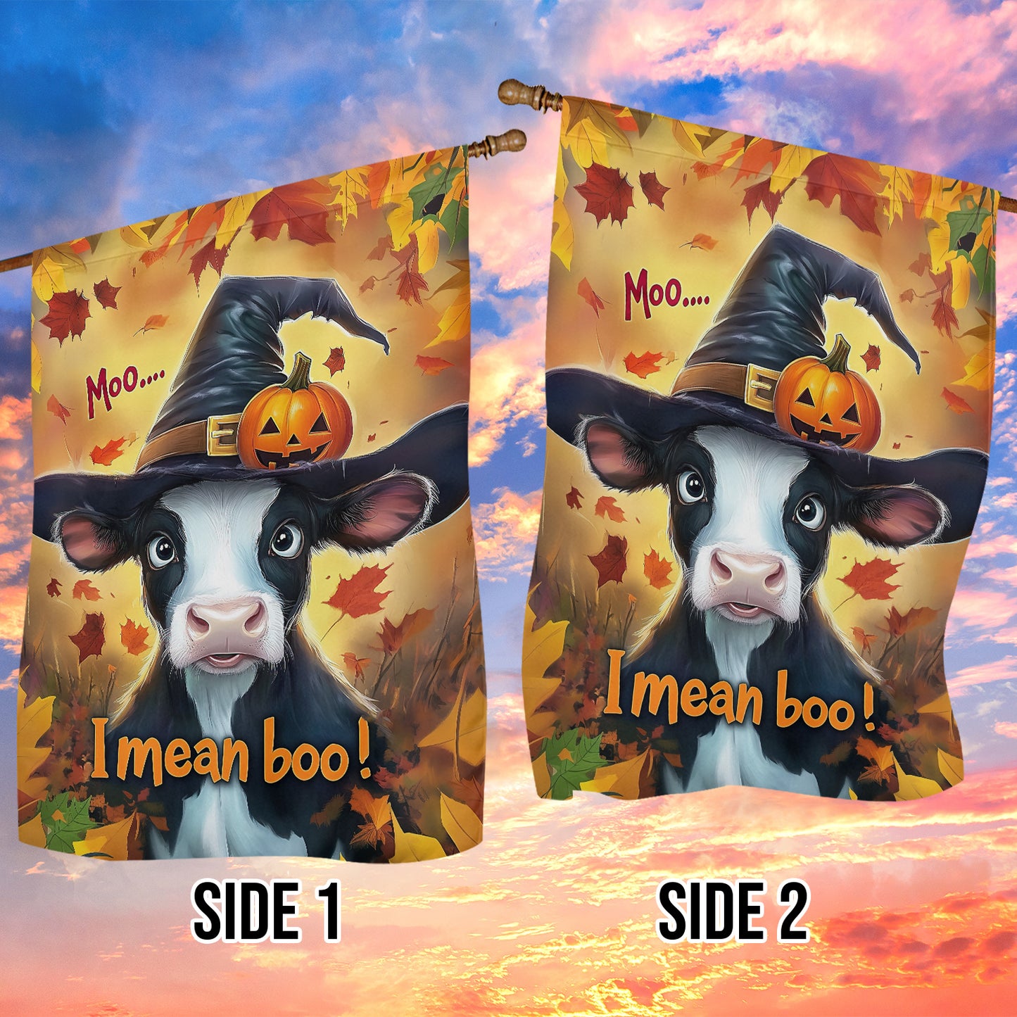 Thanksgiving Cow Garden Flag & House Flag, Moo I Mean Boo Thankful Season Outdoor Decor, Yard Decor Gift For Cow Lovers