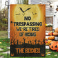 Funny Halloween Garden Flag House Flag, No Trespassing We're Tired Of Hiding The Body Yard Flag Spooky Season Gift