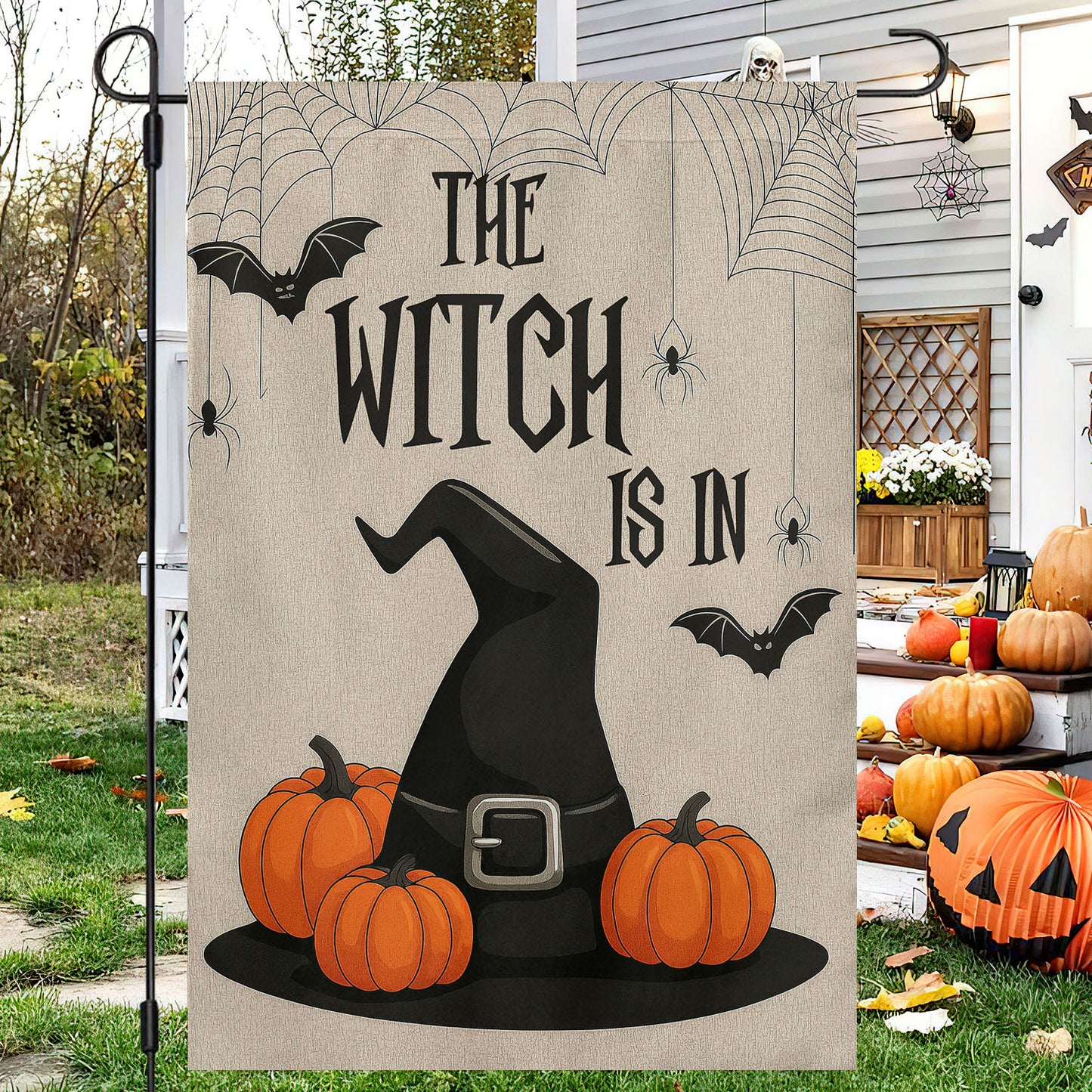 Funny Halloween Witch Flag House Flag, The Witch Is In Yard Flag Spooky Season Gift For Witch Lovers