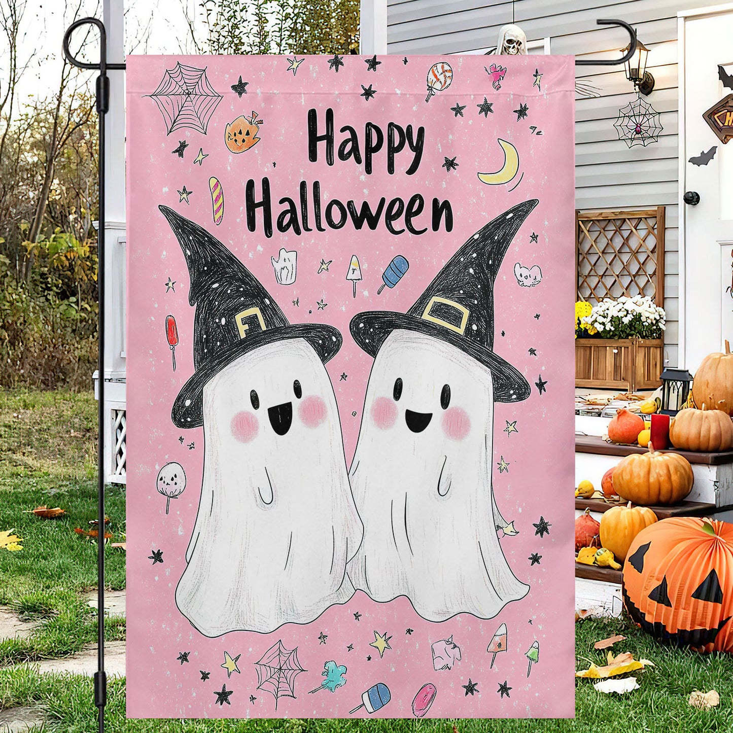 Halloween Boo Witch Flag House Flag, Happy Halloween Yard Flag Spooky Season Gift For Ghost Lovers, Witch Lovers