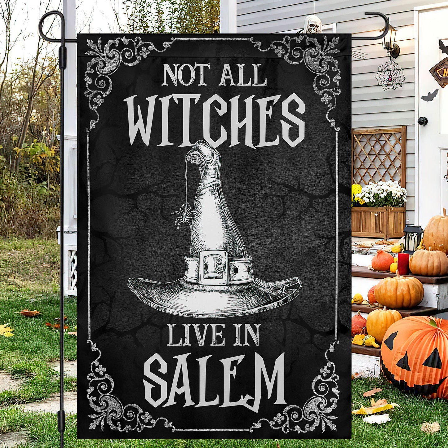 Funny Halloween Witch Flag House Flag, Not All Witches Live In Salem Yard Flag Spooky Season Gift For Witch Lovers