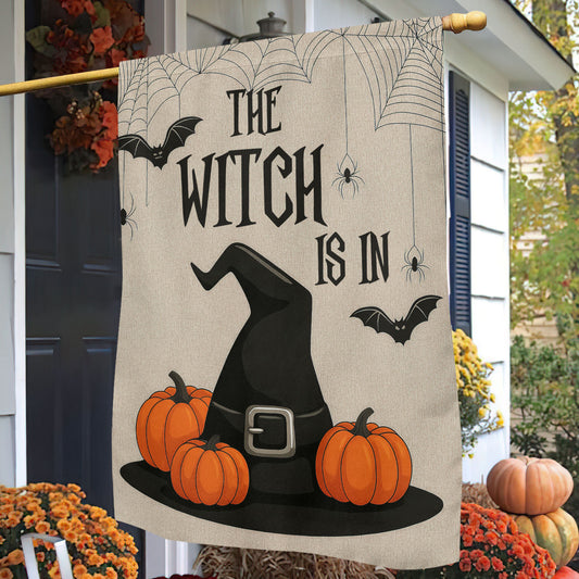 Funny Halloween Witch Flag House Flag, The Witch Is In Yard Flag Spooky Season Gift For Witch Lovers