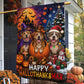 Funny Halloween Thanksgiving Christmas Pitbull Dog Garden & House Flag, Happy HalloThanksMas Yard Flag, 3 Seasons In 1 Flag Gift For Dog Lover