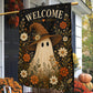 Cute Halloween Boo Garden & House Flag, Witch Hat Floral Yard Flag, Welcome Spooky Season Gift For Ghost Lover