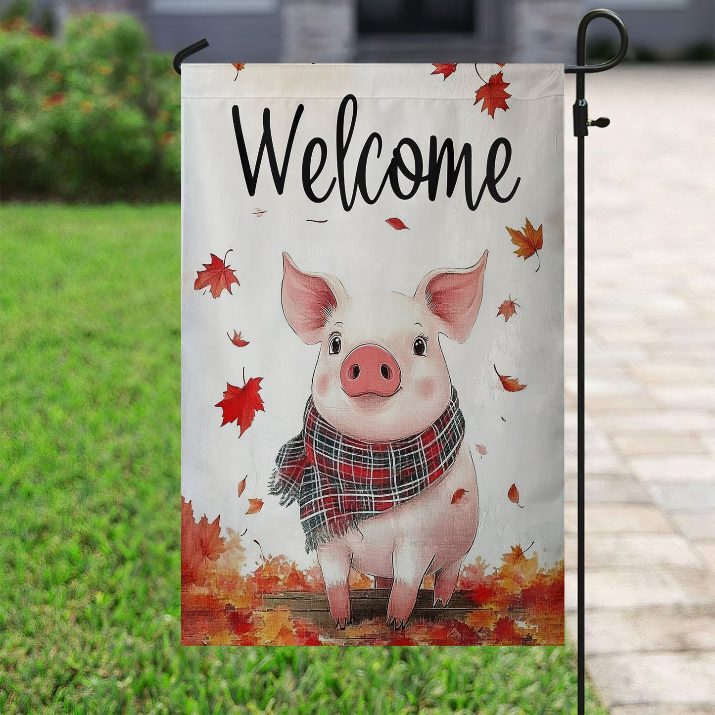 Thanksgiving Pig Garden Flag & House Flag, Welcome Thankful Season Outdoor Decor, Yard Decor Gift For Farm Loves