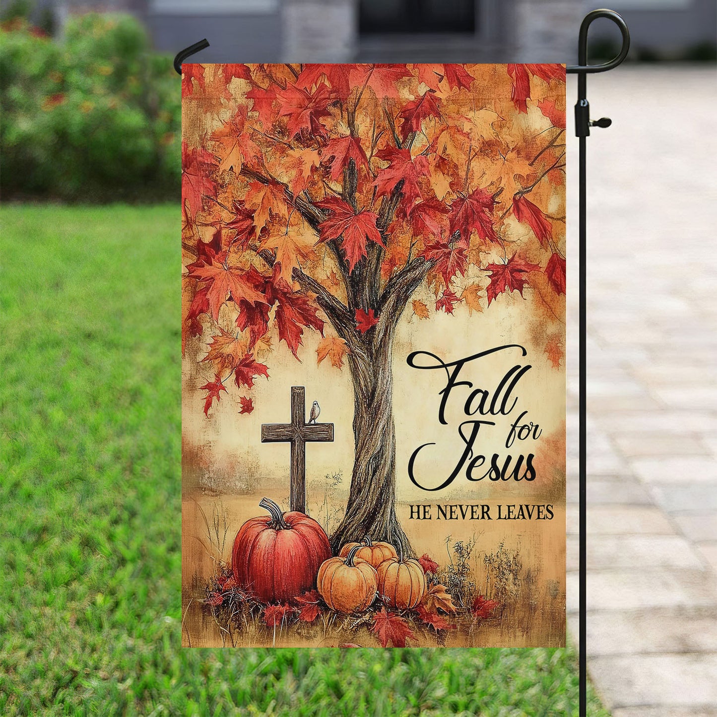 Thanksgiving Garden Flag & House Flag, Fall For Jesus, Thankful Outdoor Decor, Autumn Yard Decor Gift