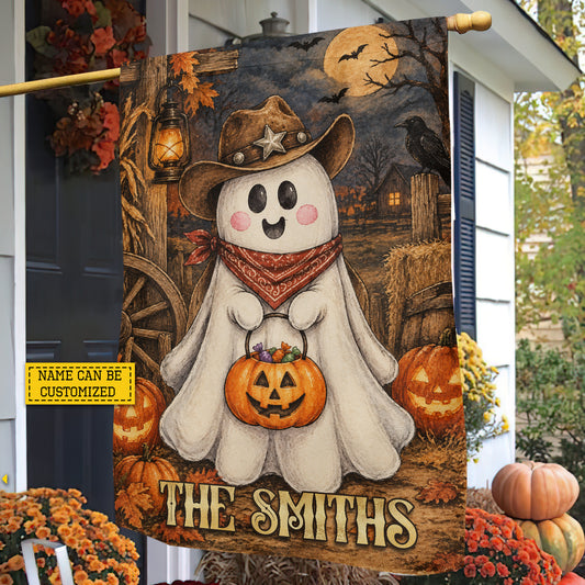 Vintage Personalized Halloween Cowboy Boo Garden & House Flag, Howdy Boo Outdoor Decor, Spooky Season Yard Decor Gift For Ghost Lover
