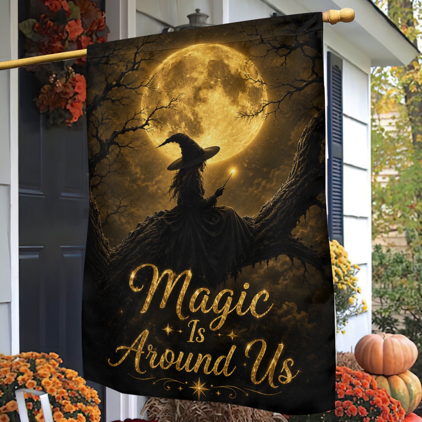 Halloween Witch Garden & House Flag, Magic Is Around Us Yard Flag Spooky Season Gift For Witch Lover