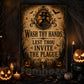 Halloween Wash Hands Toilet Canvas Painting, Lest Thou Invite The Plague Bathroom Wall Art Decor, Spooky Season Restroom Poster Gift Plague Doctor Lover