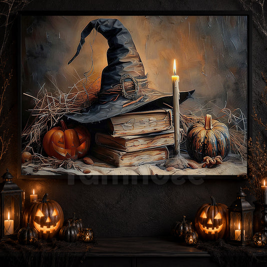 A Witch's Autumn Ritual, Witch Canvas Painting, Spooky Season Wall Art Decor, Halloween Poster Gift For Witch And Book Lovers