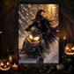 Halloween Snowmobile Witch Canvas Painting, Who Needs a Broom Wall Art Decor, Spooky Season Poster Gift For Snowmobiling Lover