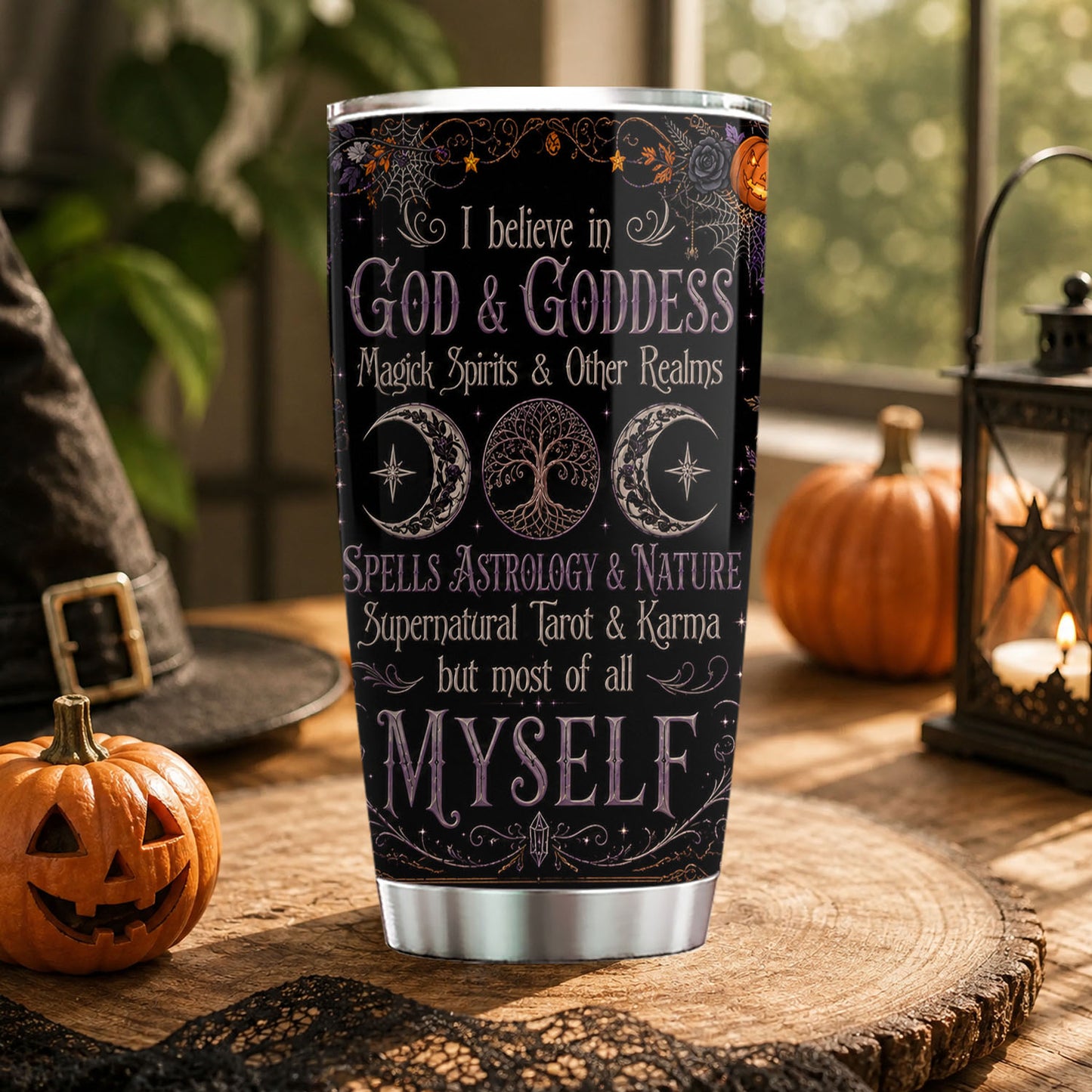 Personalized Halloween Witch Tumbler, I Believe In Magic, Spirits & Myself, Spooky Season Stainless Steel Tumbler, Travel Mug Tumblers Gift For Witch Lover