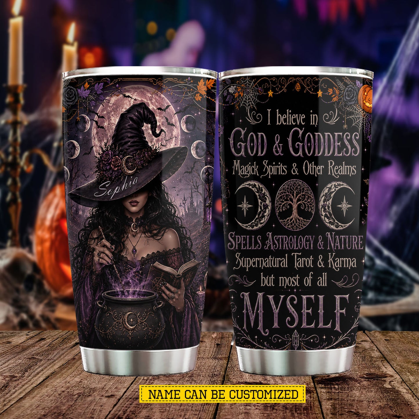 Personalized Halloween Witch Tumbler, I Believe In Magic, Spirits & Myself, Spooky Season Stainless Steel Tumbler, Travel Mug Tumblers Gift For Witch Lover