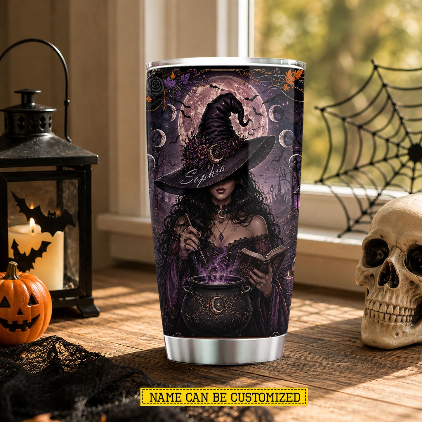 Personalized Halloween Witch Tumbler, I Believe In Magic, Spirits & Myself, Spooky Season Stainless Steel Tumbler, Travel Mug Tumblers Gift For Witch Lover
