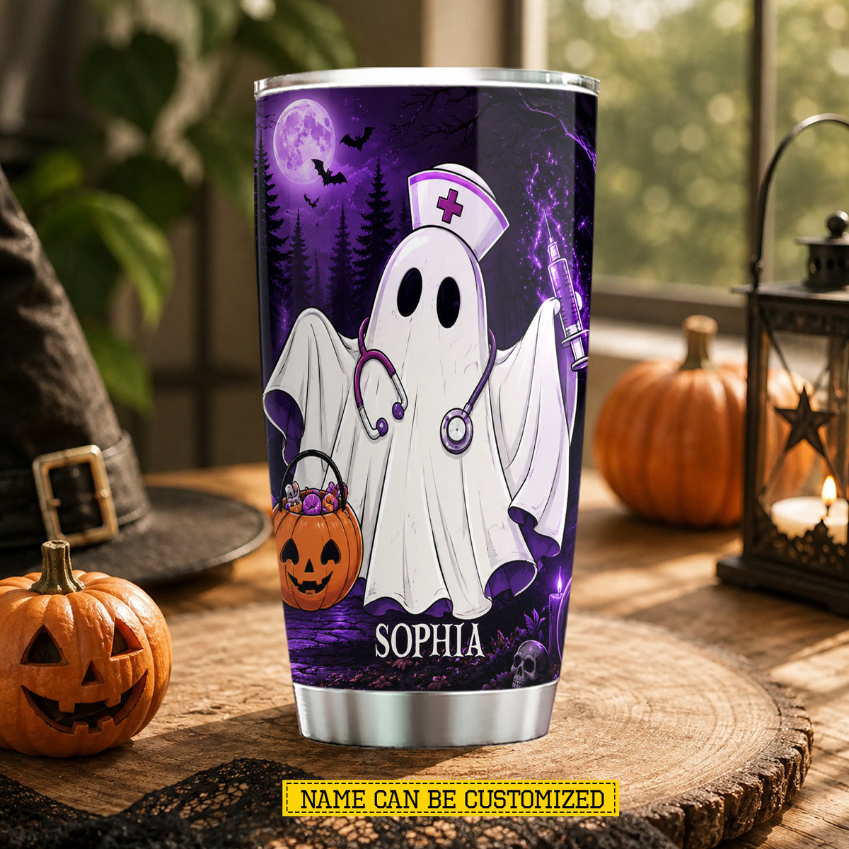 Personalized Halloween Ghost Nurse Tumbler, My Broom Broke So Now I'm A Nurse, Spooky Season Stainless Steel Tumbler, Travel Mug Tumblers Gift For Nurse Lover
