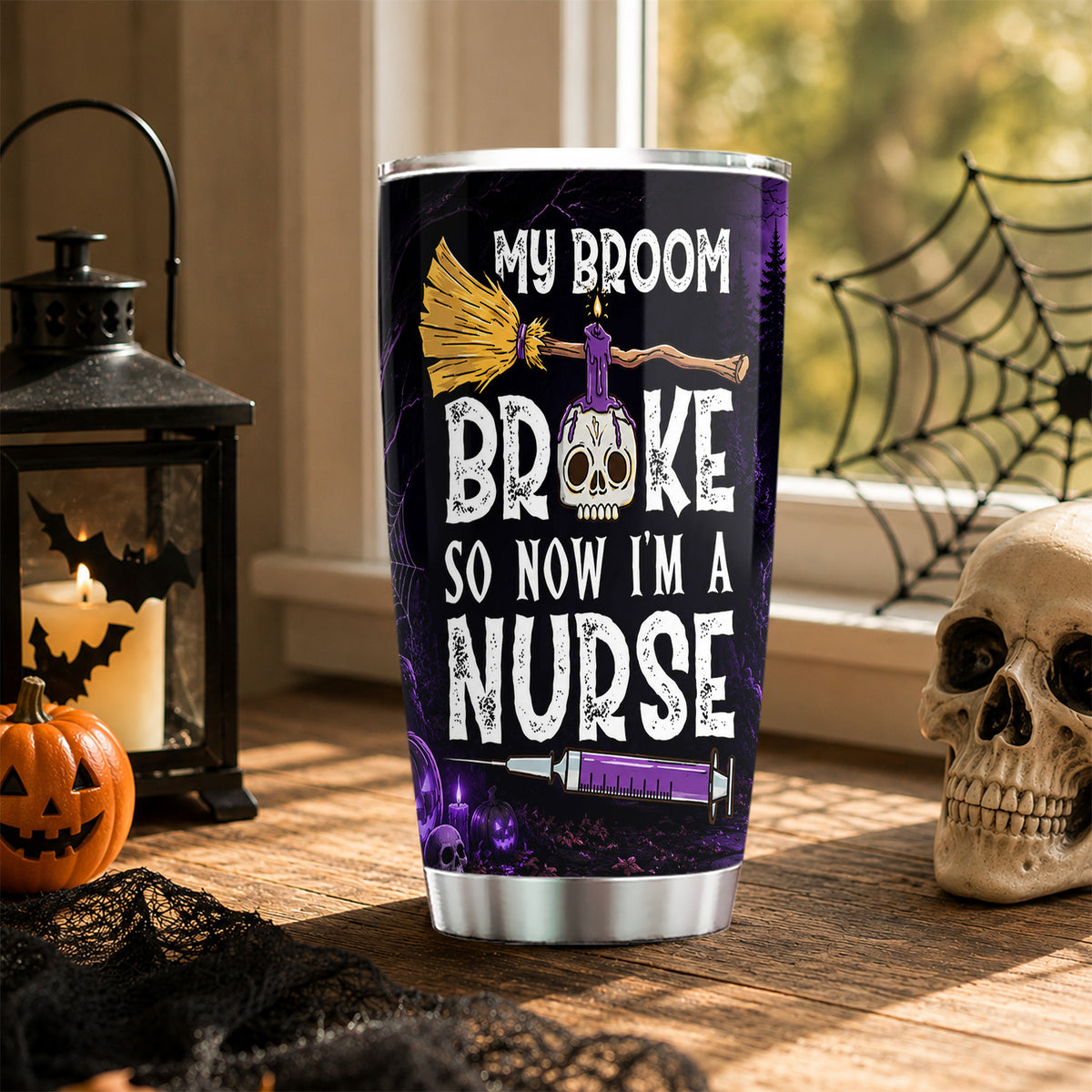 Personalized Halloween Ghost Nurse Tumbler, My Broom Broke So Now I'm A Nurse, Spooky Season Stainless Steel Tumbler, Travel Mug Tumblers Gift For Nurse Lover