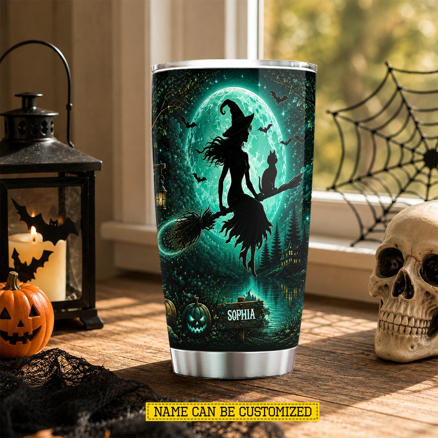 Personalized Halloween Witch Tumbler, On A Dark Desert Highway Stainless Steel Tumbler Spooky Season Gift For Witch Lover