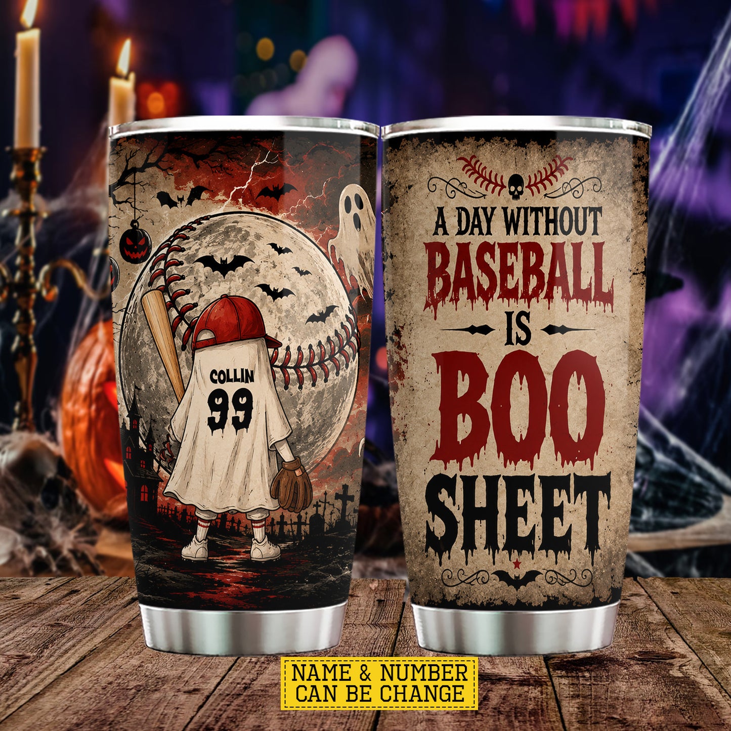 Personalized Halloween Ghost Baseball Tumbler, A Day Without Baseball Is Boo Sheet, Spooky Season Stainless Steel Tumbler, Travel Mug Tumblers Gift For Baseball Lover