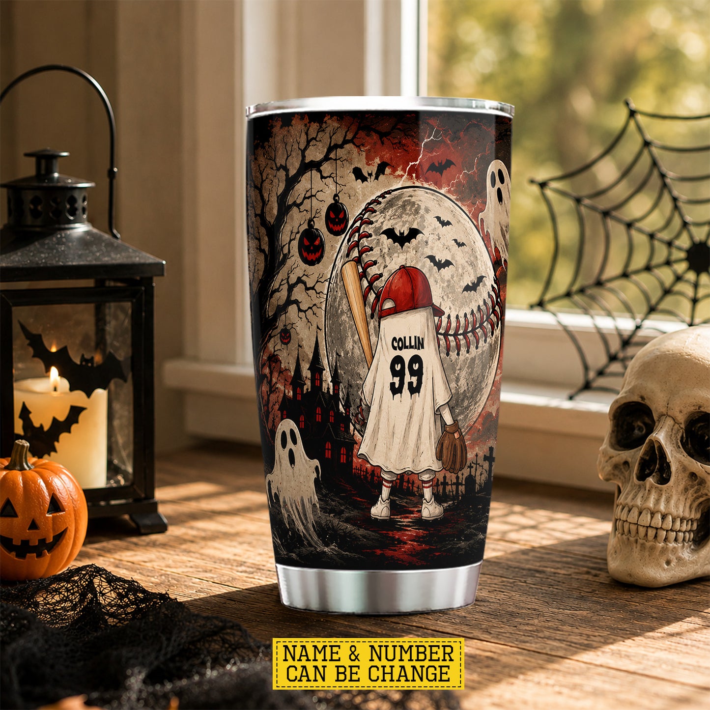 Personalized Halloween Ghost Baseball Tumbler, A Day Without Baseball Is Boo Sheet, Spooky Season Stainless Steel Tumbler, Travel Mug Tumblers Gift For Baseball Lover