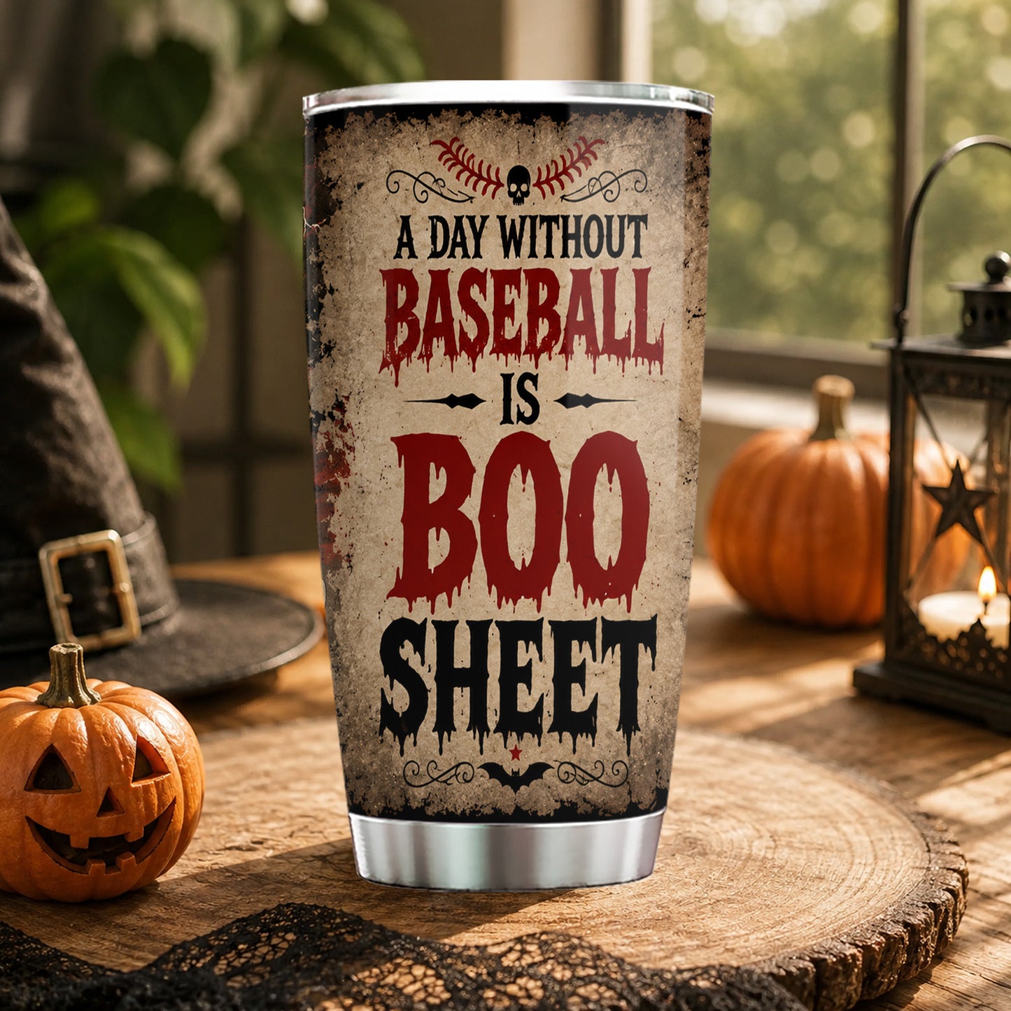 Personalized Halloween Ghost Baseball Tumbler, A Day Without Baseball Is Boo Sheet, Spooky Season Stainless Steel Tumbler, Travel Mug Tumblers Gift For Baseball Lover